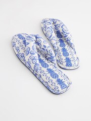 Blue Tropical Linen Blend Flip Flop Slippers - Image 5 of 6