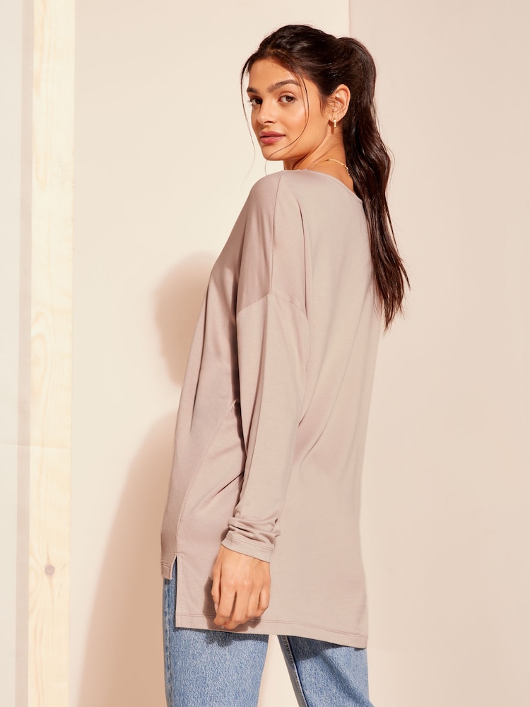 Friends Like These Mink Brown Long Sleeve V Neck Super Soft Jersey Tunic - Image 4 of 4 Friends Like These Mink Brown Long Sleeve V Neck Super Soft Jersey Tunic - Image 4 of 4
