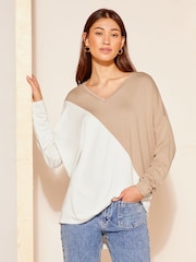 Friends Like These Cream Soft Jersey V Neck Long Sleeve Tunic Top - Image 1 of 4