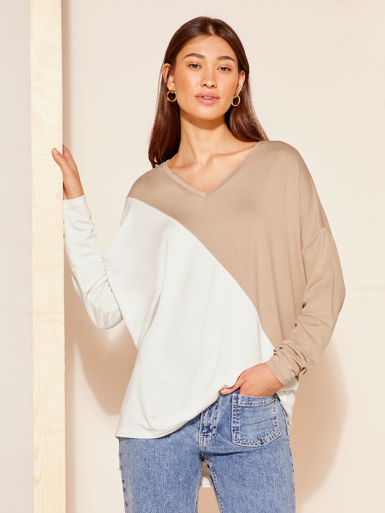 Friends Like These Cream Soft Jersey V Neck Long Sleeve Tunic Top - Image 1 of 4
