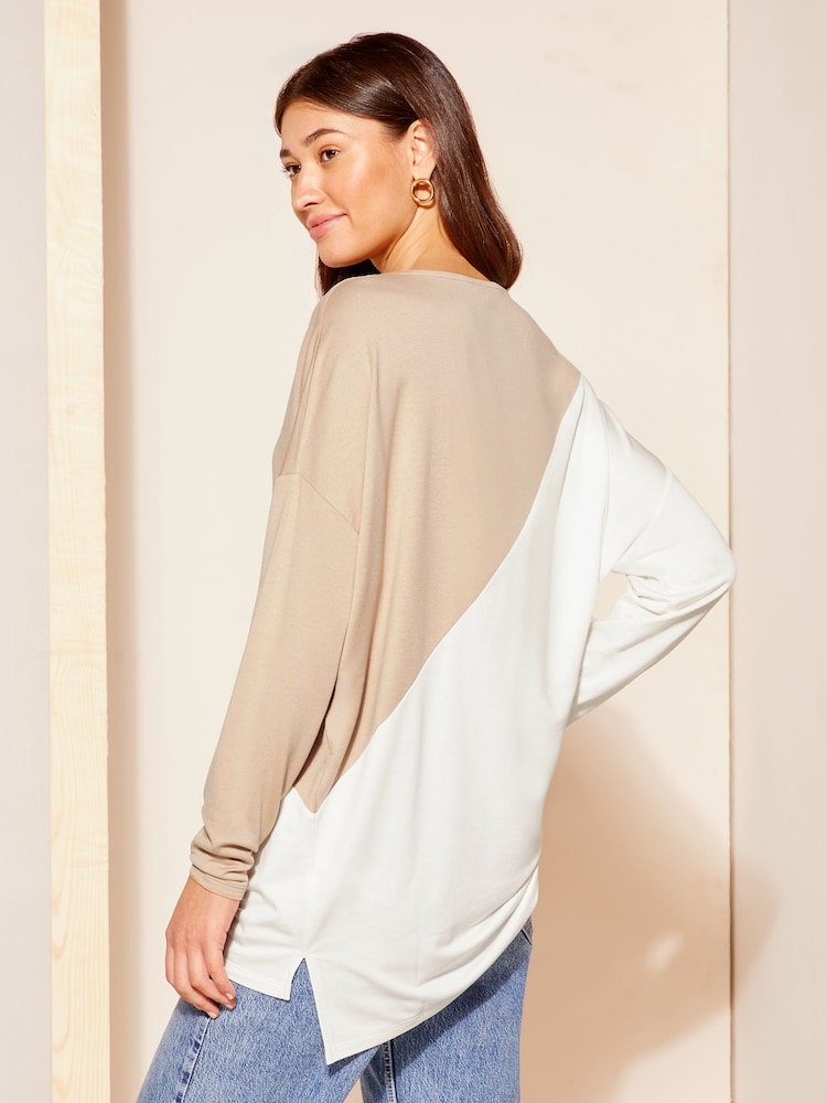 Friends Like These Cream Soft Jersey V Neck Long Sleeve Tunic Top - Image 4 of 4