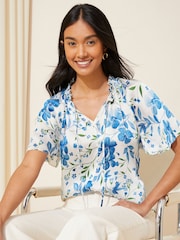 Friends Like These Red Print Printed Flutter Sleeve Keyhole Blouse - Image 1 of 4