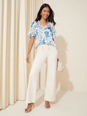 Friends Like These Red Print Printed Flutter Sleeve Keyhole Blouse - Image 3 of 4