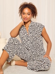 Friends Like These Black/White Petite Short Sleeve Textured Button Front Blouse - Image 2 of 4