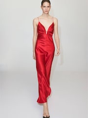 Mango Red Silk Midi Dress - Image 1 of 3