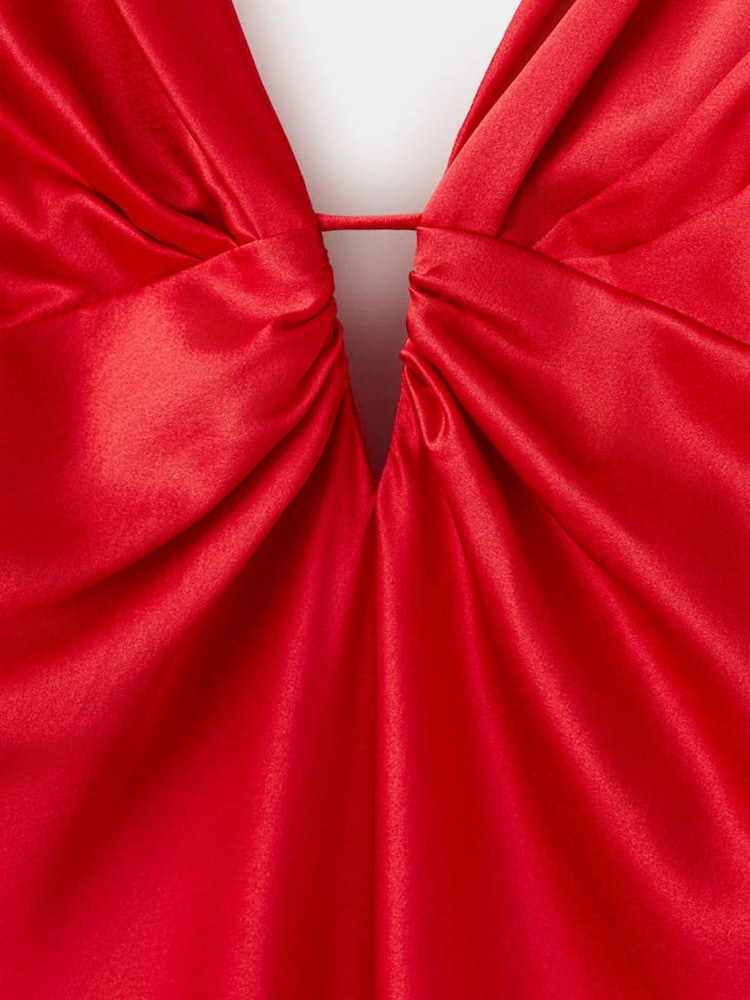 Mango Red Silk Midi Dress - Image 3 of 3
