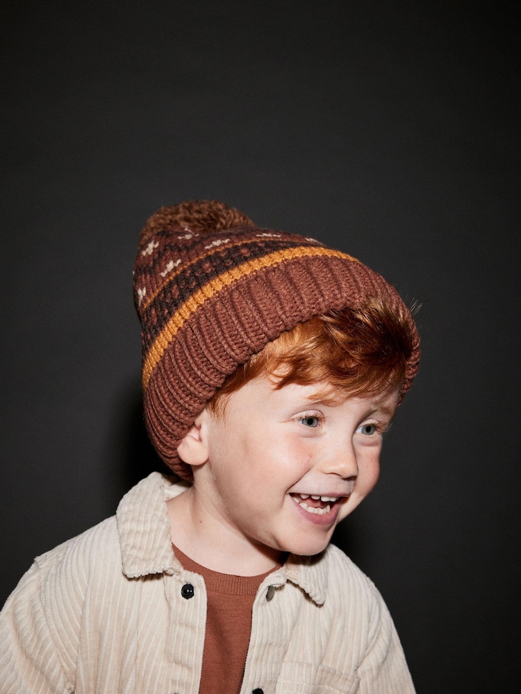 Rja rjav vzorec fairisle - Pom Hat (3mesecev-16let) - Slika 2 iz 5
