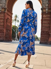 Sosandar Blue Conversational Belted Fit And Flare Dress - Image 2 of 5