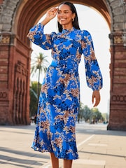 Sosandar Blue Conversational Belted Fit And Flare Dress - Image 5 of 5