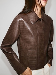 Mango Brown Faux Leather Collared Jacket - Image 1 of 3