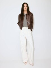 Mango Brown Faux Leather Collared Jacket - Image 2 of 3