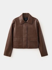 Mango Brown Faux Leather Collared Jacket - Image 3 of 3