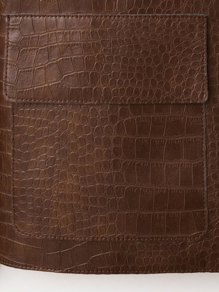 Mango Brown Faux Leather Collared Jacket - Image 3 of 3 Mango Brown Faux Leather Collared Jacket - Image 3 of 3