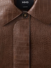 Mango Brown Faux Leather Collared Jacket - Image 4 of 5