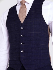 MOSS Navy Blue Slim Check Suit: Waistcoat - Image 4 of 5