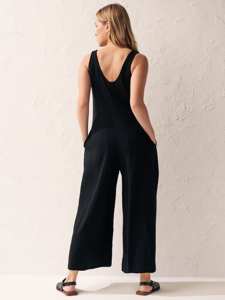 Buy Black Cotton Rich Wide Leg Jersey Sleeveless Jumpsuit from