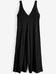 Black Cotton Rich Wide Leg Jersey Sleeveless Jumpsuit - Image 5 of 6