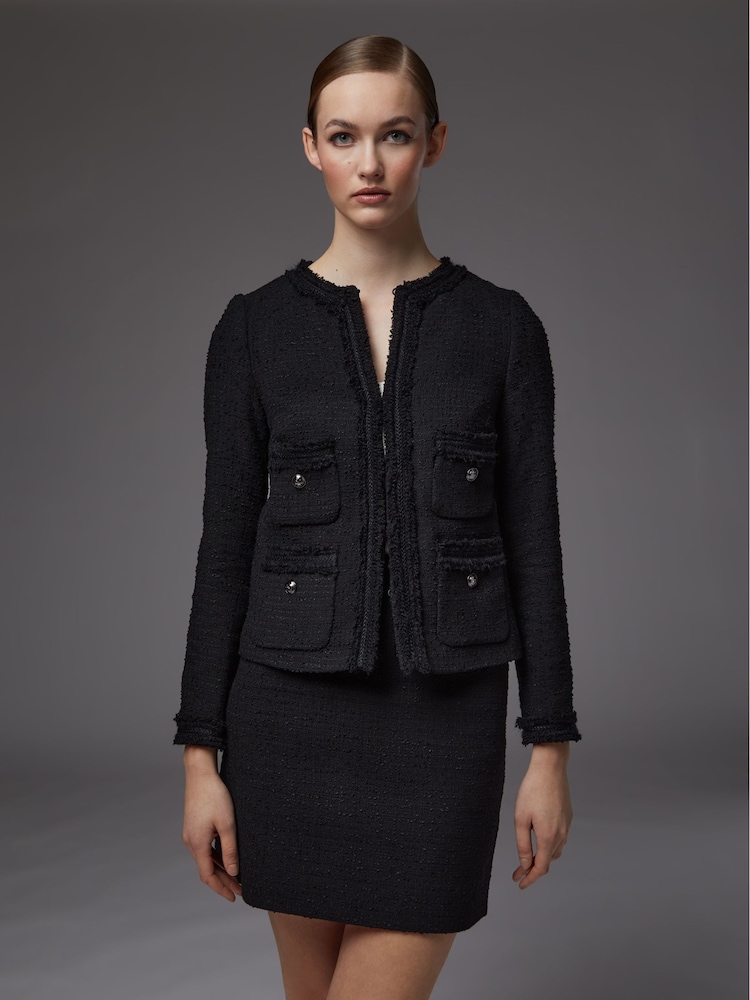 LK Bennett Black Charlee Cotton Blend Tweed Jacket - Image 1 of 4