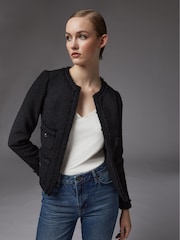 LK Bennett Black Charlee Cotton Blend Tweed Jacket - Image 3 of 4