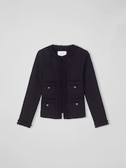 LK Bennett Black Charlee Cotton Blend Tweed Jacket - Image 4 of 4