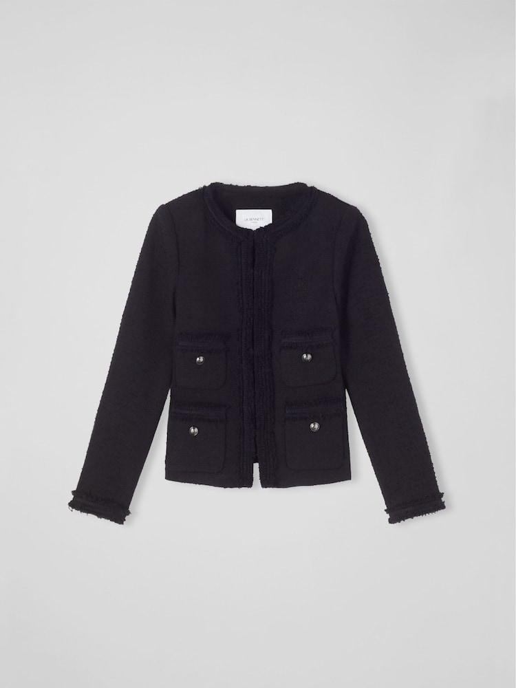 LK Bennett Black Charlee Cotton Blend Tweed Jacket - Image 4 of 4