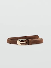 Mango Brown Suede Belt with Gold Hardware - Image 1 of 4