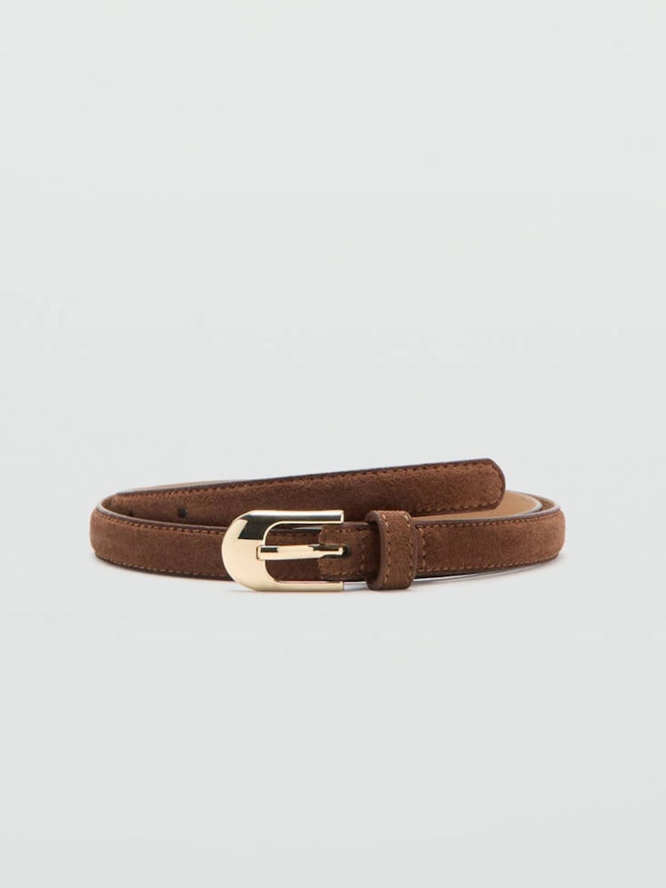 Mango Brown Suede Belt with Gold Hardware - Image 1 of 4 Mango Brown Suede Belt with Gold Hardware - Image 1 of 4