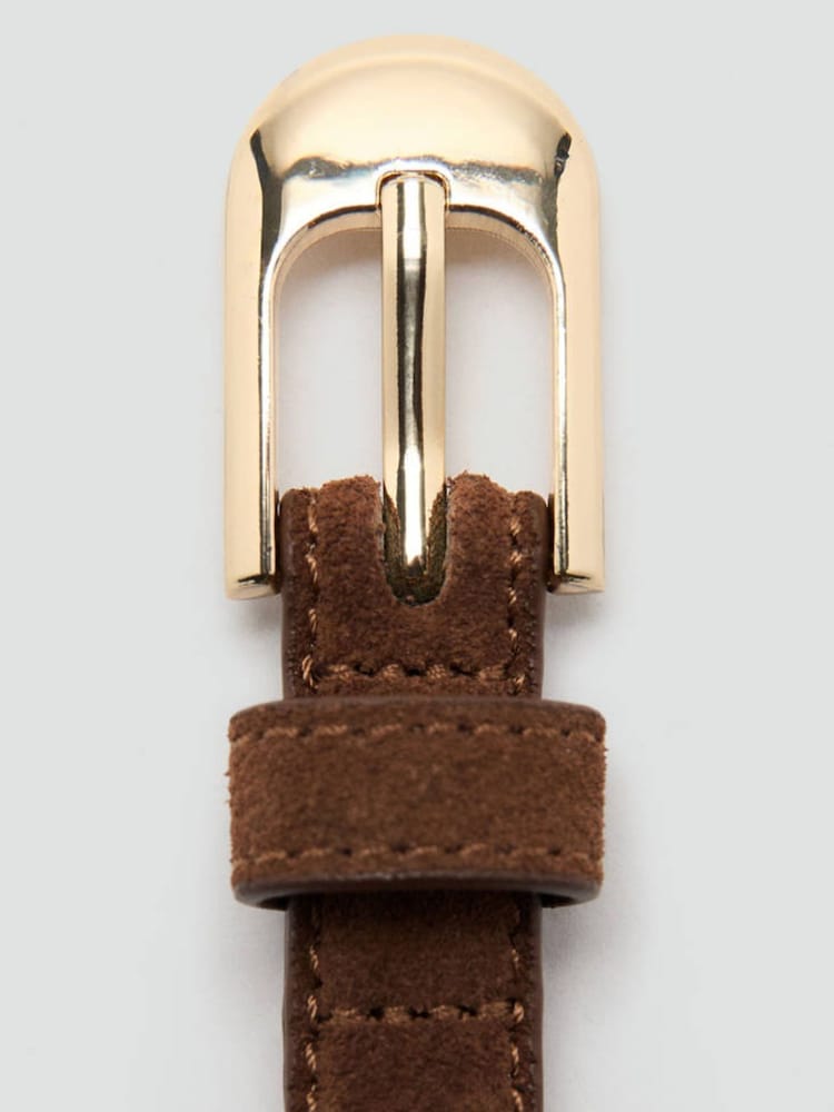 Mango Brown Suede Belt with Gold Hardware - Image 2 of 4 Mango Brown Suede Belt with Gold Hardware - Image 2 of 4