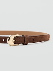 Mango Brown Suede Belt with Gold Hardware - Image 3 of 4