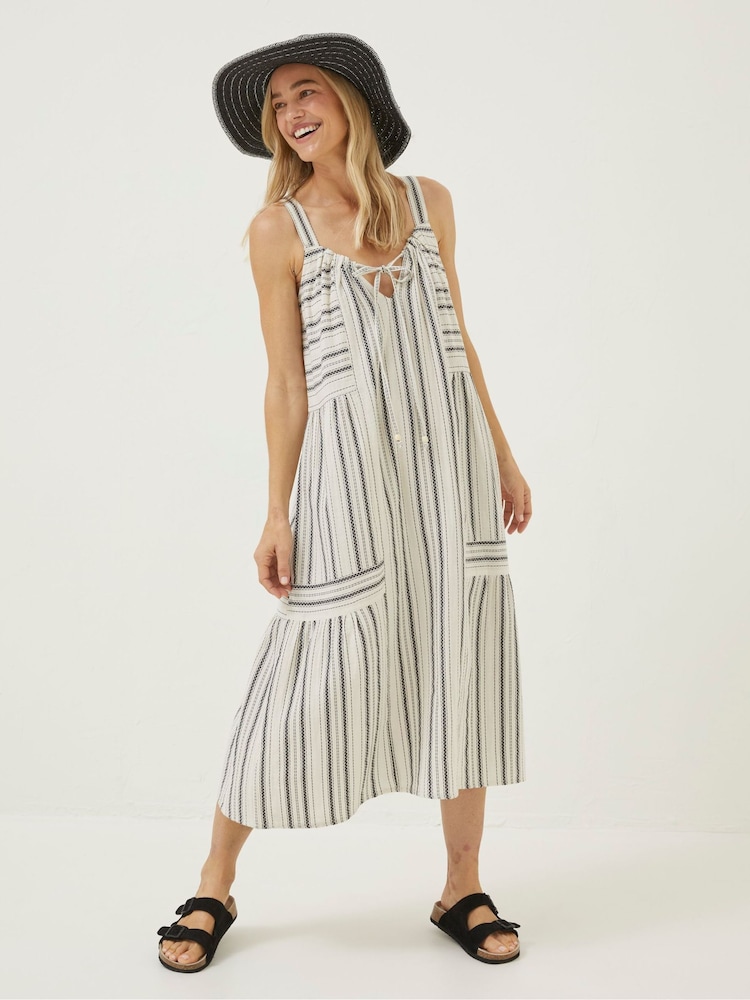 FatFace Natural Tulum Stripe Midi Dress - Image 1 of 6