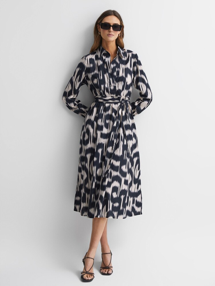 Reiss Black/Cream Cleo Printed Midi Dress - Image 5 of 5