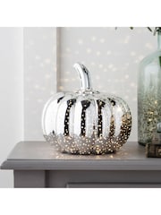 Lights4fun Silver Mottled Silver Pumpkin Battery Light - Image 1 of 3