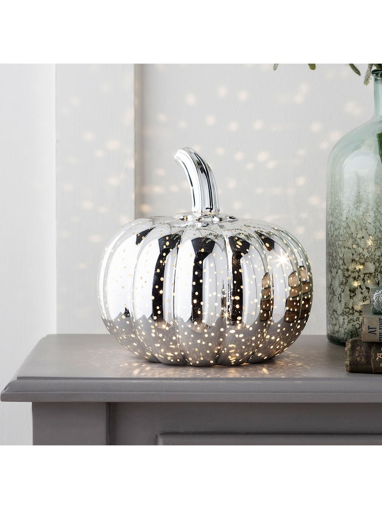 Lights4fun Silver Mottled Silver Pumpkin Battery Light - Image 1 of 3
