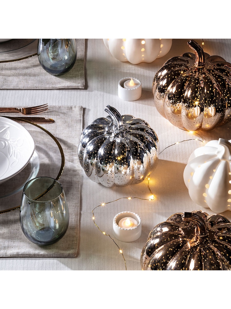 Lights4fun Silver Mottled Silver Pumpkin Battery Light - Image 2 of 3