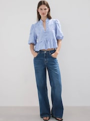 Mango Blue Embroidered Ruffle Blouse - Image 2 of 4