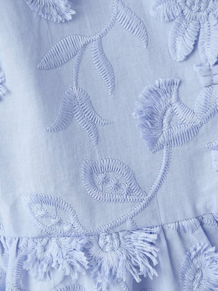 Mango Blue Embroidered Ruffle Blouse - Image 4 of 4 Mango Blue Embroidered Ruffle Blouse - Image 4 of 4