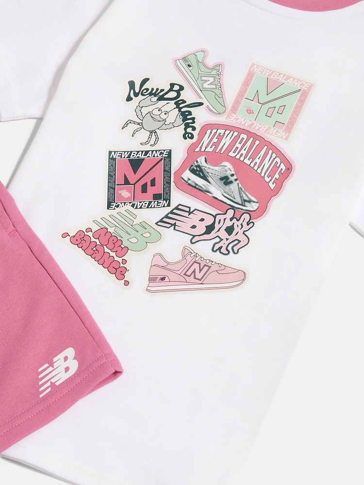 New Balance White Sticker Graphic T-Shirt & Shorts Set - Image 9 of 9