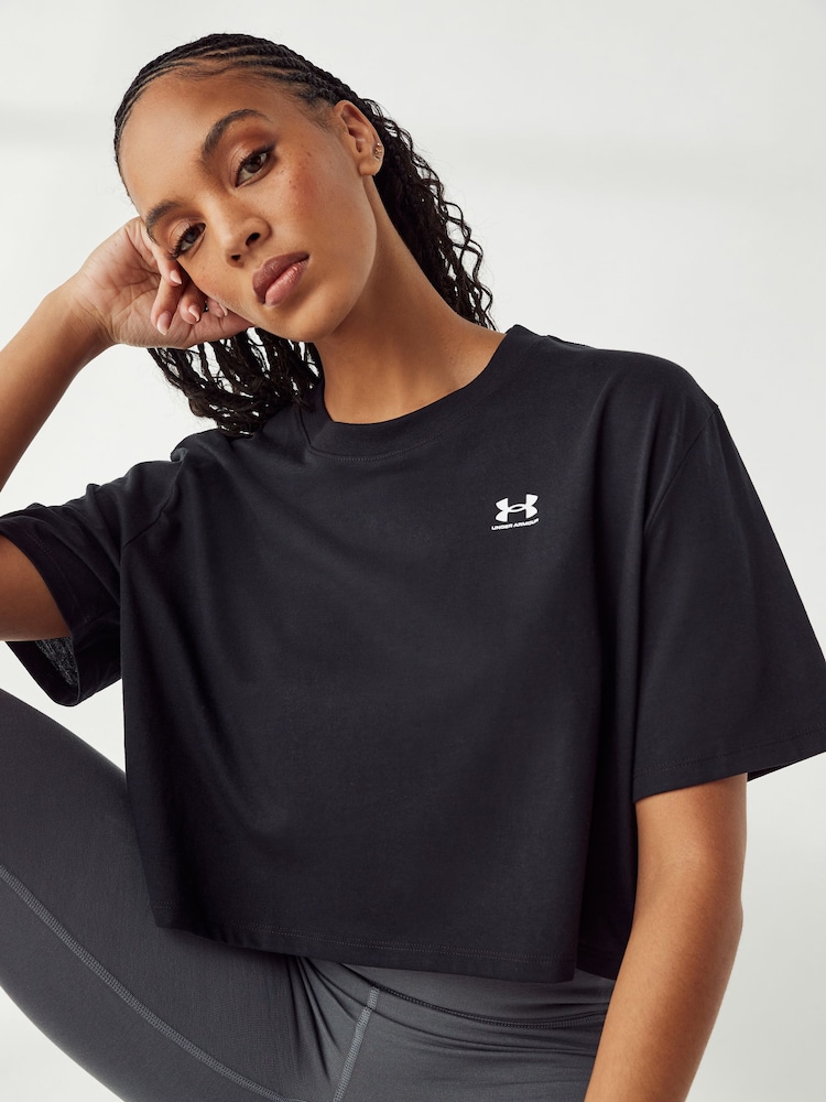 Under Armour Black Boxy Logo Crop T-Shirt - Image 1 of 7
