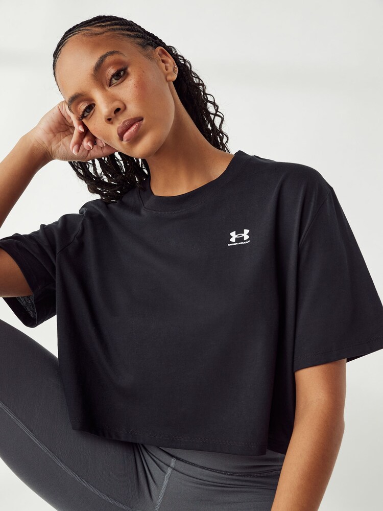 Under Armour Black Boxy Logo Crop T-Shirt - Image 1 of 7 Under Armour Black Boxy Logo Crop T-Shirt - Image 1 of 7
