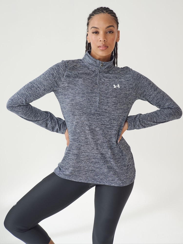 Under Armour Blue Dark Tech Twist 1/2 Zip Sweat Top - Image 1 of 6