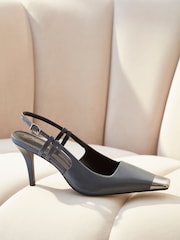 Grey Premium Leather Metal Chisel Toe Slingback Heel Shoes - Image 2 of 6