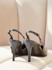 Grey Premium Leather Metal Chisel Toe Slingback Heel Shoes - Image 4 of 6