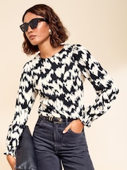 Friends Like These Black Print Shirred Cuff Top - Image 1 of 5