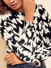 Friends Like These Black Print Shirred Cuff Top - Image 2 of 5