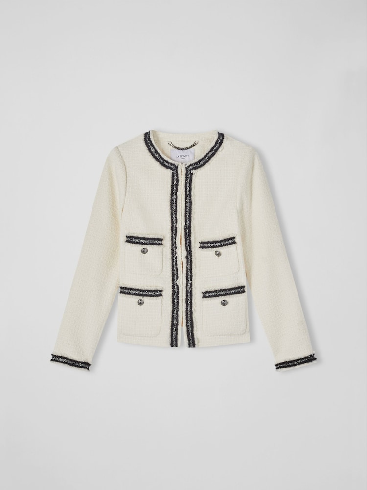 LK Bennett Cream Charlee Cotton Blend Tweed Jacket - Image 4 of 4