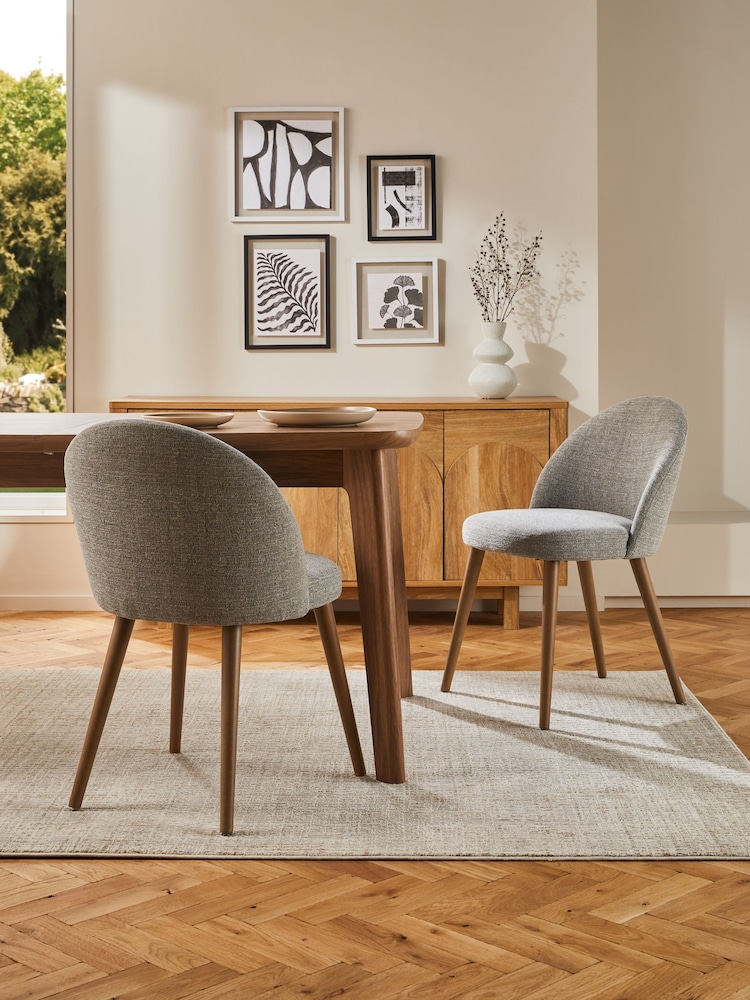 Set of 2 Tweedy Plain Mid Grey Newman Dark Wood Leg Dining Chairs - Image 1 of 8