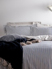 Yard Navy Blue Hebden Striped 100% Cotton Duvet Cover and Pillowcase Set - Image 1 of 3