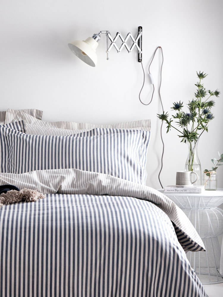 Yard Navy Blue Hebden Striped 100% Cotton Duvet Cover and Pillowcase Set - Image 2 of 3