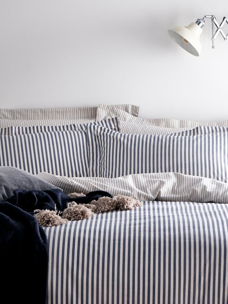 Yard Navy Blue Hebden Striped 100% Cotton Duvet Cover and Pillowcase Set - Image 3 of 3