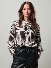 Monochrome Print Tie Neck Long Sleeve Blouse - Image 1 of 7